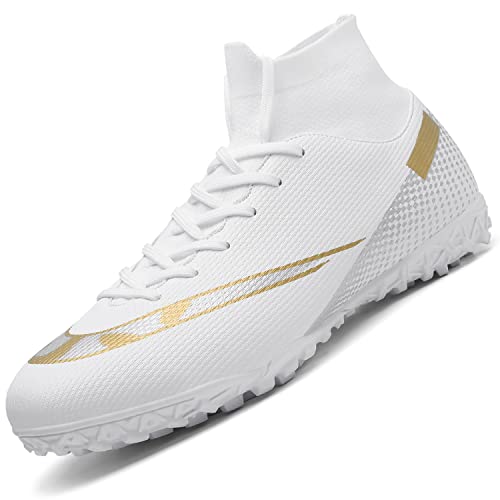 VTASQ Fußballschuhe Herren High Top Fußballschuhe FG/AG Trainingsschuhe Professionelle Leichtathletik Sneakers Teenager Fußballschuhe Unisex 35 EU - 45 EU, Weiß (1), 43.5 EU von VTASQ