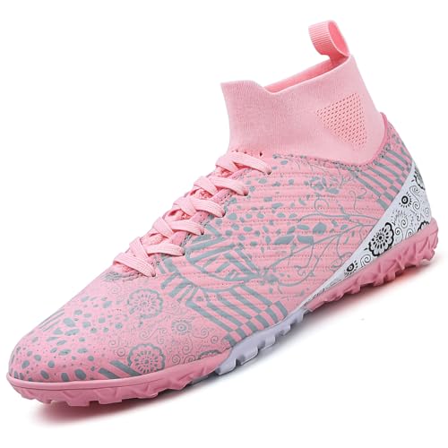 VTASQ Fußballschuhe Herren High Top TF Kunstrasen Fussballschuhe Kinder Jungen Trainingsschuhe Professionelle Athletics Outdoor Sport Turf Football Schuhe Unisex Pink 42 EU von VTASQ