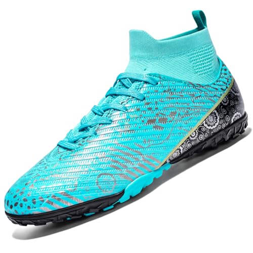 VTASQ Fußballschuhe Herren High Top TF Kunstrasen Fussballschuhe Kinder Jungen Trainingsschuhe Professionelle Athletics Outdoor Sport Turf Football Schuhe Unisex Türkis 41 EU von VTASQ