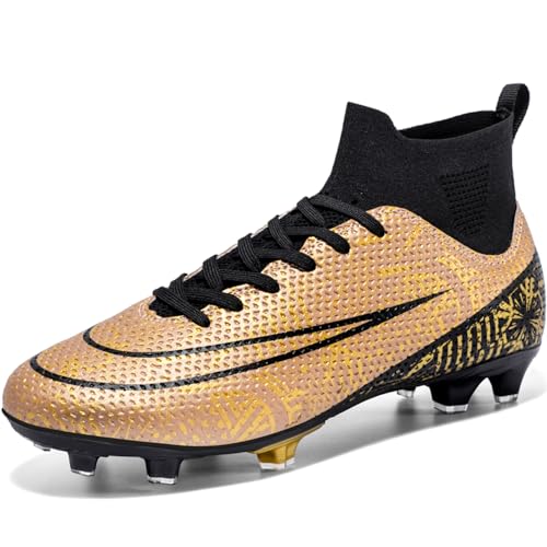 VTASQ Fußballschuhe Herren Professionelle Fussballschuhe Jugendliche Outdoor High Top Spike Cleats Fußball Stiefel Athletics Trainingsschuhe Sportschuhe Gold 36 EU von VTASQ