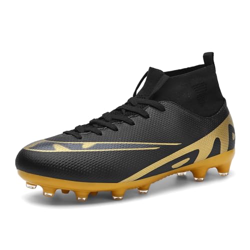 VTASQ Fußballschuhe Jungen FG/AG Fussballschuh High Top Spike Cleats Trainingsschuhe Outdoor Professionelle Fussballschuhe Kinder Jungen Sport Football Schuhe Schwarz-2 33EU von VTASQ