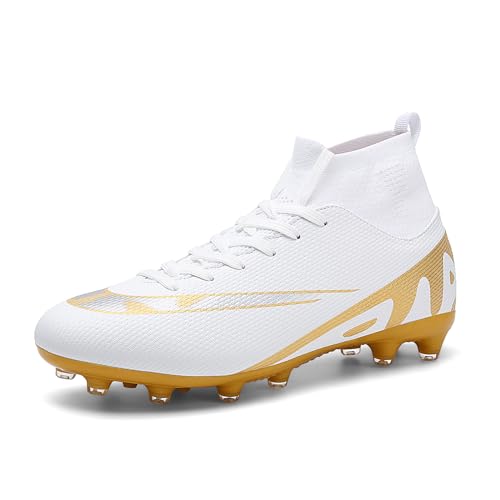 VTASQ Fußballschuhe Jungen FG/AG Fussballschuh High Top Spike Cleats Trainingsschuhe Outdoor Professionelle Fussballschuhe Kinder Jungen Sport Football Schuhe Weiß-2 36EU von VTASQ