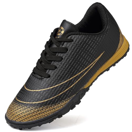 VTASQ Fußballschuhe Jungen Kunstrasen Fussballschuhe Kinder Professionelle Athletics Trainingsschuhe Indoor Outdoor Sportschueh Teens Football Schuhe Unisex Schwarz Gold EU 33 von VTASQ