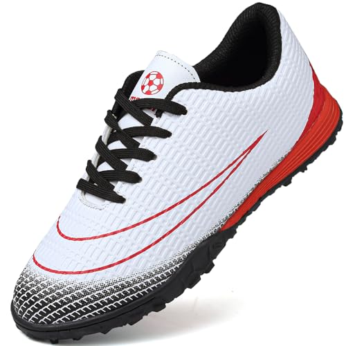 VTASQ Fußballschuhe Jungen Kunstrasen Fussballschuhe Kinder Professionelle Athletics Trainingsschuhe Indoor Outdoor Sportschueh Teens Football Schuhe Unisex Weiß Rot EU 37 von VTASQ