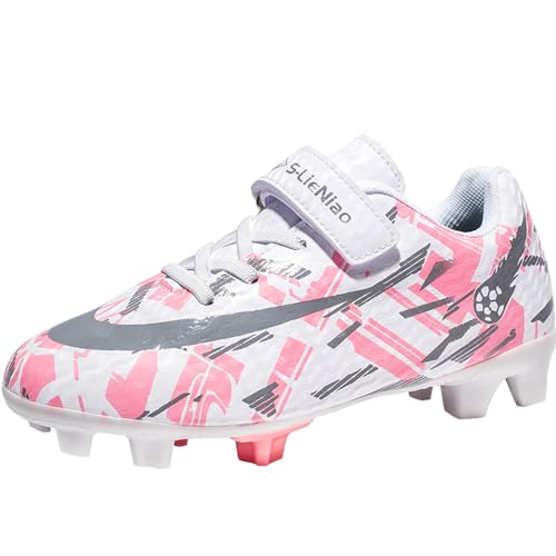 VTASQ Fußballschuhe Kinder Professionelle Athletics Fussballschuhe Jungen Mädchen Kids Outdoor Trainingsschuhe Football Schuhe Teens Sportschueh Weiß Rosa 38 EU von VTASQ