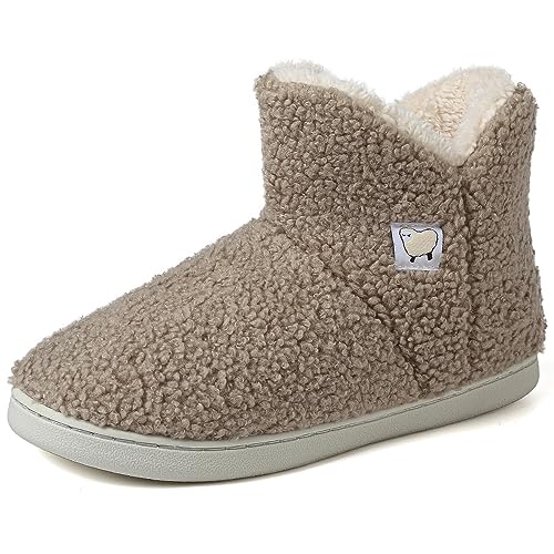 VTASQ Hausschuhe Herren Damen Hohe Plüsch Gefüttert Hausstiefel Memory Foam Winter Pantoffeln Stiefel Fell Warm Slipper rutschfest für Indoor Beige 44/45 EU von VTASQ