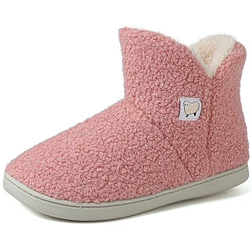 VTASQ Hausschuhe Herren Damen Hohe Plüsch Gefüttert Hausstiefel Memory Foam Winter Pantoffeln Stiefel Fell Warm Slipper rutschfest für Indoor Pink 40/41 EU von VTASQ