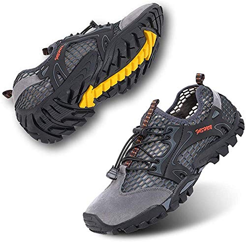 VTASQ Herren Wanderschuhe Sportsandale Outdoor Sommer Hiking Sandale Atmung Mesh Trekkingschuhe Leichte Barfußschuhe Anti-Rutsch Atmungsaktiv Schnell Trocknend Grau 39 EU von VTASQ