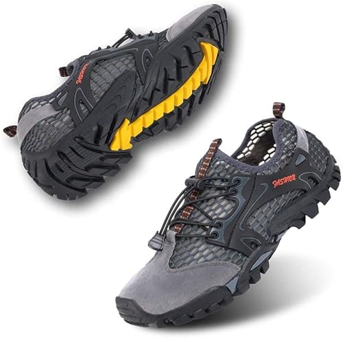 VTASQ Herren Wanderschuhe Sportsandale Outdoor Sommer Hiking Sandale Atmung Mesh Trekkingschuhe Leichte Barfußschuhe Anti-Rutsch Atmungsaktiv Schnell Trocknend Grau 45 EU von VTASQ