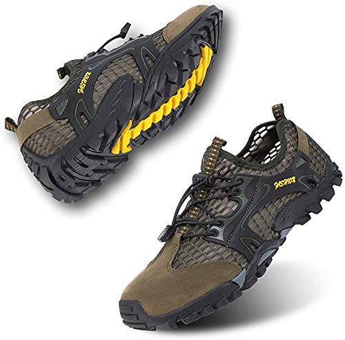 VTASQ Herren Wanderschuhe Sportsandale Outdoor Sommer Hiking Sandale Atmung Mesh Trekkingschuhe Leichte Barfußschuhe Anti-Rutsch Atmungsaktiv Schnell Trocknend Grün 40 EU von VTASQ