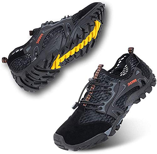 VTASQ Herren Wanderschuhe Sportsandale Outdoor Sommer Hiking Sandale Atmung Mesh Trekkingschuhe Leichte Barfußschuhe Anti-Rutsch Atmungsaktiv Schnell Trocknend Schwarz 39 EU von VTASQ