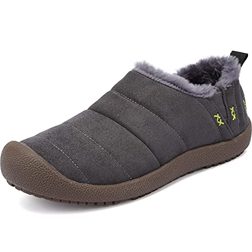 VTASQ Herren Warm gefütterte Hausschuhe Schneestiefel Hausschuhe Winter Home Schuhe mit rutschfester Sohle für drinnen und draußen, grau, 42 1/3 EU von VTASQ