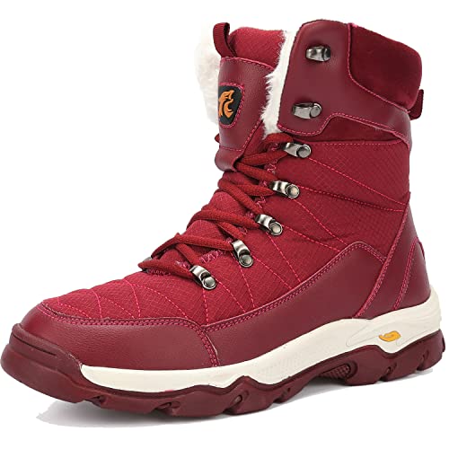 VTASQ Herren Winter Schneestiefel Wasserdicht Warm Gefüttert Winterschuhe Outdoor Warme rutschfeste Stiefeletten Leichte Thermo Wanderschuhe Rot 38EU von VTASQ