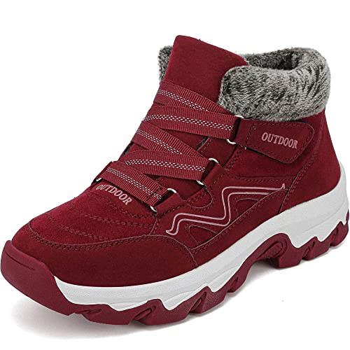 VTASQ Herren Winterstiefel Warm gefütterte Schneestiefel Damen Winter Stiefeletten rutschfest Outdoor Trekkingschuhe Wanderhalbschuhe Winterschuhe Rot 37 EU von VTASQ