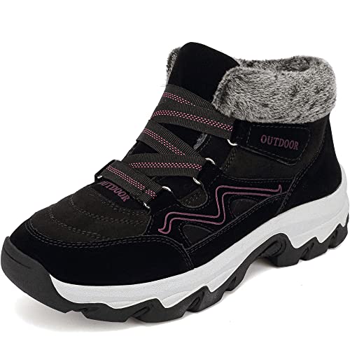 VTASQ Herren Winterstiefel Warm gefütterte Schneestiefel Damen Winter Stiefeletten rutschfest Outdoor Trekkingschuhe Wanderhalbschuhe Winterschuhe Schwarz 39 EU von VTASQ