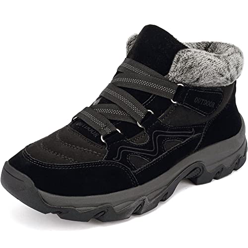 VTASQ Herren Winterstiefel Warm gefütterte Schneestiefel Damen Winter Stiefeletten rutschfest Outdoor Trekkingschuhe Wanderhalbschuhe Winterschuhe Schwarz 39 EU von VTASQ