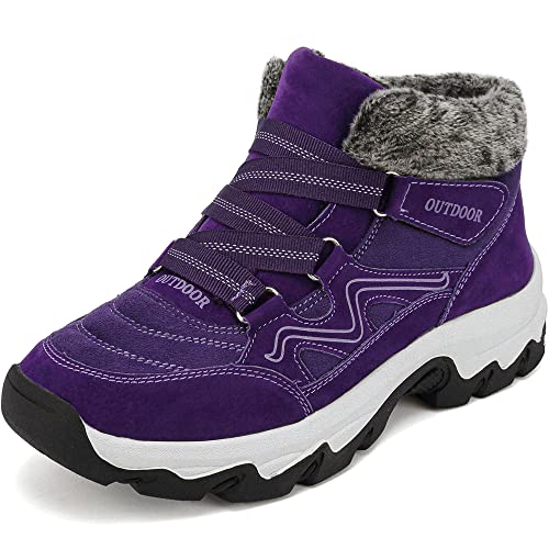 VTASQ Herren Winterstiefel Warm gefütterte Schneestiefel Damen Winter Stiefeletten rutschfest Outdoor Trekkingschuhe Wanderhalbschuhe Winterschuhe Violett 42 EU von VTASQ