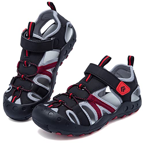 VTASQ Kinder Sandalen Jungen Mädchen Strandschuhe Trekking Sommer Sport Outdoorsandalen Geschlossene Trekkingsandalen Wandersandalen -Schwarz-21 von VTASQ