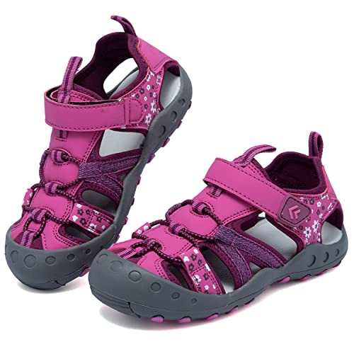 VTASQ Kinder Sandalen Jungen Mädchen Strandschuhe Trekking Sommer Sport Outdoorsandalen Geschlossene Trekkingsandalen Wandersandalen -rote Rose-22 von VTASQ