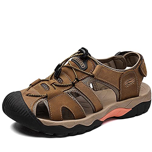 VTASQ Sandalen Herren Leder Strand Trekkingsandalen Outdoor Sommer Freizeitschuhe Wanderschuhe Männer Sport-Outdoor Wasser Fischer Atmungsaktive Flach Sandale Brown-40 von VTASQ