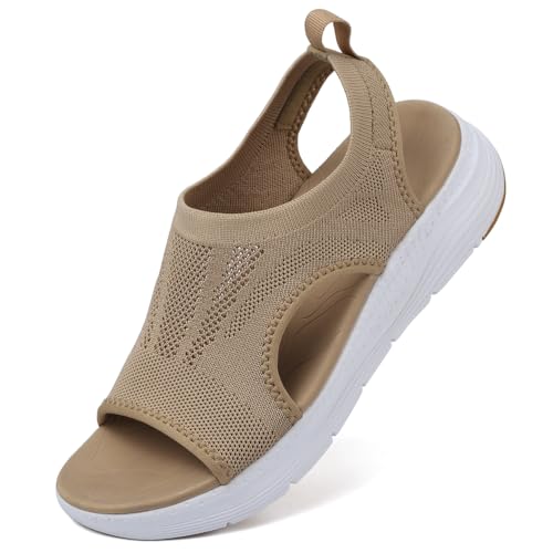 VTASQ Sandalen Mode Damen Sommer Strand Sport Sandalen Leichte Sandalen Walking Sandalen Offene Zehe Strandsandalen Stricksandalen Outdoor Casual Sandalen, Khaki, 40 EU von VTASQ