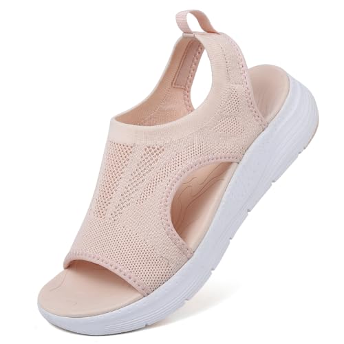 VTASQ Sandalen Damen Sommer Outdoor Orthopädische Sandalen Stricken Leichte Turnschuhe Sandalen Open Toe Wedges Strand im Freien Dicke Boden Sandalen Pink EU 42 von VTASQ