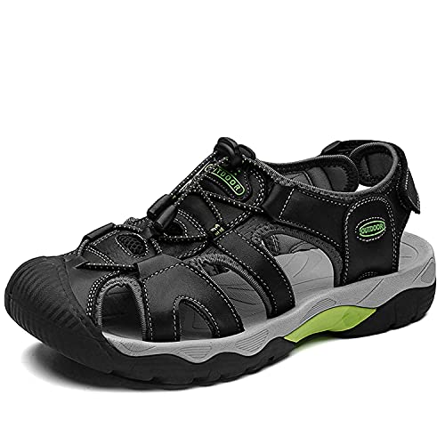 VTASQ Sandalen Herren Leder Strand Trekkingsandalen Outdoor Sommer Freizeitschuhe Wanderschuhe Männer Sport-Outdoor Wasser Fischer Atmungsaktive Flach Sandale Black-39 von VTASQ