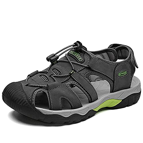 VTASQ Sandalen Herren Leder Strand Trekkingsandalen Outdoor Sommer Freizeitschuhe Wanderschuhe Männer Sport-Outdoor Wasser Fischer Atmungsaktive Flach Sandale Grey-39 von VTASQ