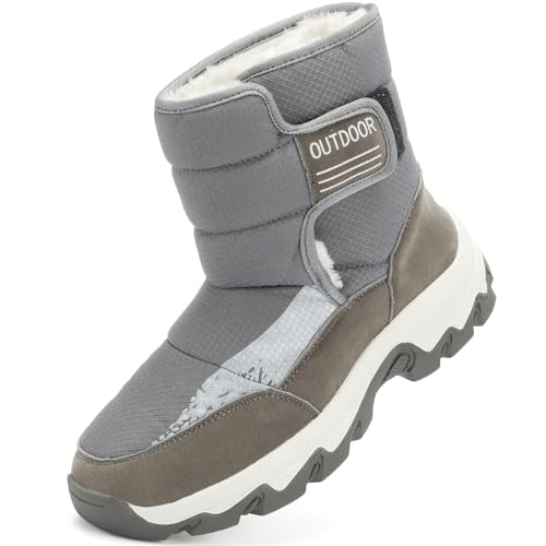 VTASQ Schneestiefel Damen Winter Gefüttert Hoch Outdoor Winterstiefel Warme Wasserdicht Winterschuhe Grau 36EU von VTASQ