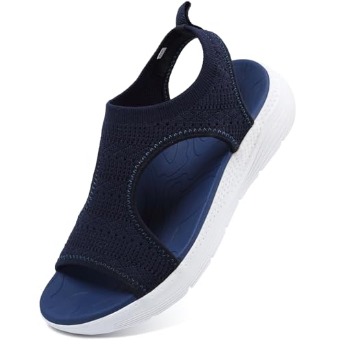 VTASQ Sommer waschbare Slingback Orthopädische Slide Sport Sandalen Leichte Strick Sandalen Mesh Weiche Sohle Freizeit Damenschuhe Blau 39EU von VTASQ