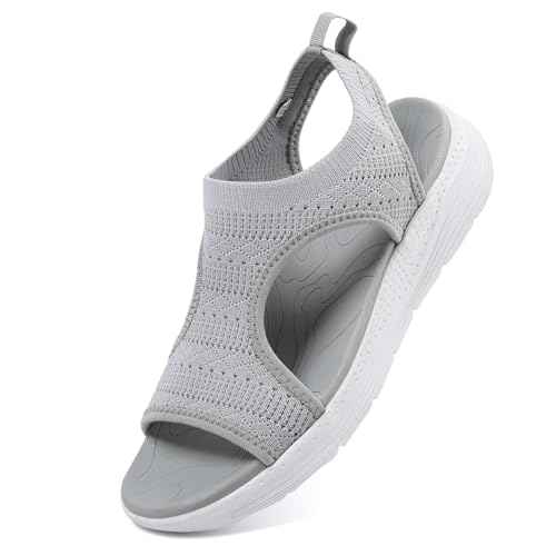 VTASQ Sommer waschbare Slingback Orthopädische Slide Sport Sandalen Leichte Strick Sandalen Mesh Weiche Sohle Freizeit Damenschuhe Grau 39EU von VTASQ