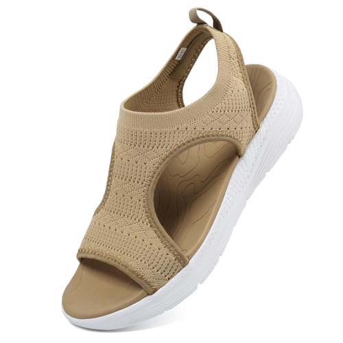 VTASQ Sommer waschbare Slingback Orthopädische Slide Sport Sandalen Leichte Strick Sandalen Mesh Weiche Sohle Freizeit Damenschuhe Khaki 40EU von VTASQ