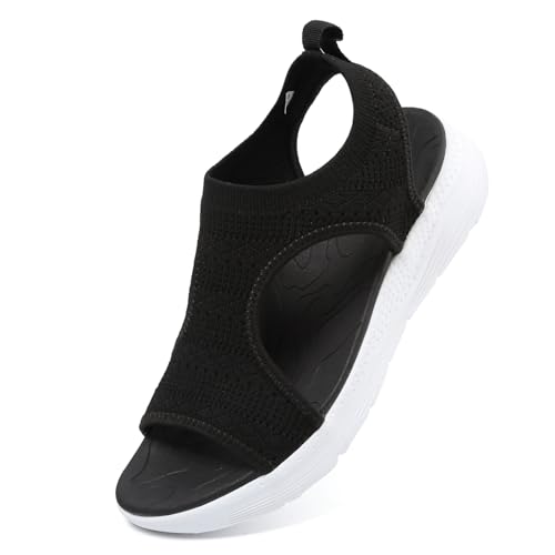 VTASQ Sommer waschbare Slingback Orthopädische Slide Sport Sandalen Leichte Strick Sandalen Mesh Weiche Sohle Freizeit Damenschuhe schwarz und weiß 38EU von VTASQ