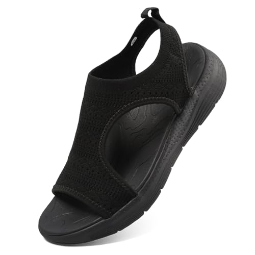 VTASQ Sommer waschbare Slingback Orthopädische Slide Sport Sandalen Leichte Strick Sandalen Mesh Weiche Sohle Freizeit Damenschuhe schwarz37EU von VTASQ