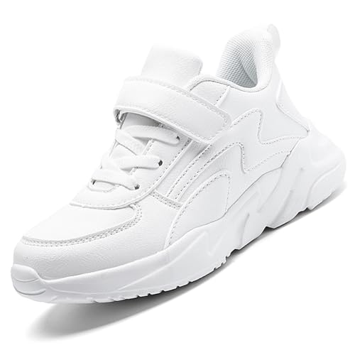 VTASQ Turnschuhe Jungen Kinder Sneaker Sportschuhe Trainer Atmungsaktiv Hallenschuhe Outdoor Leicht Laufschuhe Schulschuhe Weiß EU30 von VTASQ