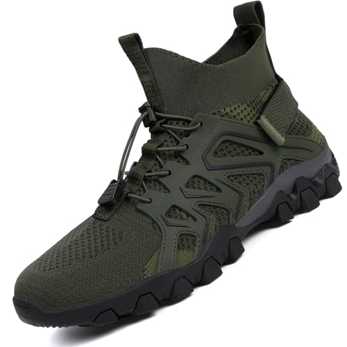 VTASQ Wanderschuhe Herren Damen Trekkingschuhe Leichte Outdoor Sneaker atmungsaktiv Bergschuhe rutschfeste Schuhe Straßenlaufschuhe Sportschuhe für Camping Reisen Unisex Armee Grün 44 EU von VTASQ