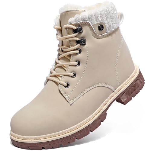 VTASQ Winterstiefel Damen Gefütterte Stiefel Warm Schneestiefel Wasserdicht Trekking-Schuhe Stiefeletten Outdoor Rutschfeste Wanderschuhe Winterboots Schneestiefel Beige-dick 40EU von VTASQ