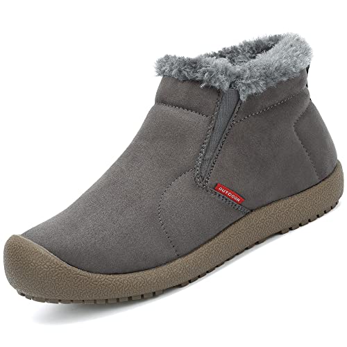 VTASQ Winterstiefel Herren Winterschuhe Gefüttert Warme Schneestiefel Outdoor Rutschfest Kurzschaft Boots Slip On Grau-1 39 EU von VTASQ