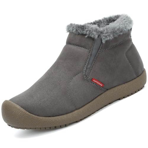 VTASQ Winterstiefel Herren Winterschuhe Gefüttert Warme Schneestiefel Outdoor rutschfest Kurzschaft Boots Slip On Grau-1 39 EU von VTASQ