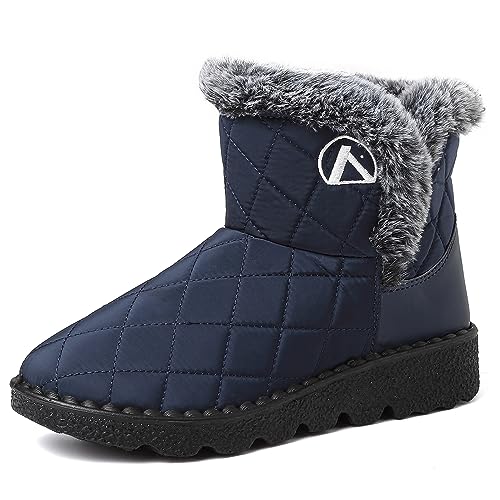 VTASQ Winterstiefel Winter-Schneestiefel für Herren Damen Wasserdicht Warme Gefüttert Schneestiefel Winterschuhe Rutschfest Stiefeletten pelzgefütterte Winter Boots Blau EU 39 von VTASQ