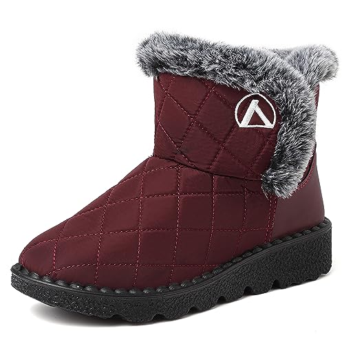 VTASQ Winterstiefel Winter-Schneestiefel für Herren Damen Wasserdicht Warme Gefüttert Schneestiefel Winterschuhe Rutschfest Stiefeletten pelzgefütterte Winter Boots Rot EU 40 von VTASQ