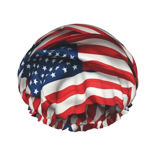 Duschhauben mit USA-Flagge, elastisch, wiederverwendbar, wasserdicht, doppellagig, Haarkappe für Damen und Herren von VTCTOASY