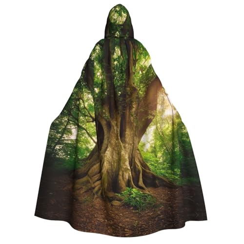 VTCTOASY Dicker Baumdruck Kapuzenumhang Umhang Zauberer Tunika Halloween Umhang Cosplay Kostüm für Frauen Schwarz Schwarz Einheitsgröße, Schwarz, EinheitsgröÃŸe von VTCTOASY