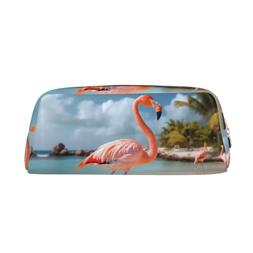 VTCTOASY Federmäppchen mit Strand-Flamingo-Druck, großes Fassungsvermögen, tragbares Federmäppchen für Männer und Frauen, gold, Einheitsgröße von VTCTOASY