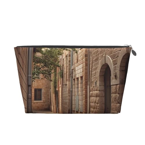 VTCTOASY Make-up-Tasche für Damen, Architektur, Straßen, Häuser, Reise-Kosmetiktasche, großes Fassungsvermögen, tragbare Make-up-Organizer-Tasche, PU-Leder, wasserdicht, Kulturbeutel, niedlich, von VTCTOASY