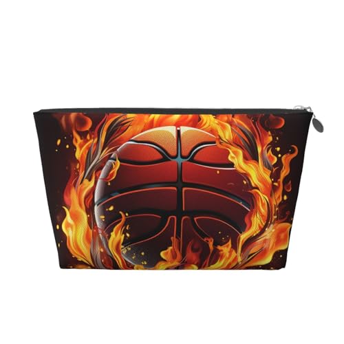 VTCTOASY Make-up-Tasche für Damen, Basketball-Logo mit Flammen, Reise-Kosmetiktasche, großes Fassungsvermögen, tragbare Make-up-Organizer-Tasche, PU-Leder, wasserdicht, Kulturbeutel, niedlich, VTCTOASY Make-up-Tasche für Damen, Basketball-Logo mit Flammen, Reise-Kosmetiktasche, großes Fassungsvermögen, tragbare Make-up-Organizer-Tasche, PU-Leder, wasserdicht, Kulturbeutel, niedlich, von VTCTOASY