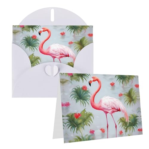 VTCTOASY Weiße Flamingo-Druck-Geburtstagskarte, blanko, Grußkarten mit Umschlägen, Dankeskarte, lustige Weihnachtskarten für alle Anlässe, Geburtstag, Hochzeit von VTCTOASY
