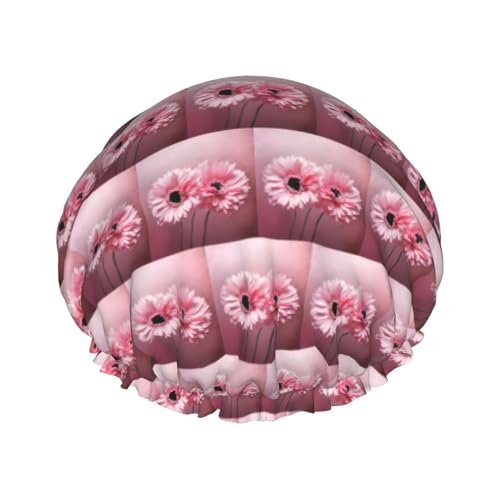 Zwei rosa Duschhauben mit Blumendruck, elastisch, wiederverwendbar, wasserdicht, doppellagig, Haarkappe für Damen und Herren von VTCTOASY