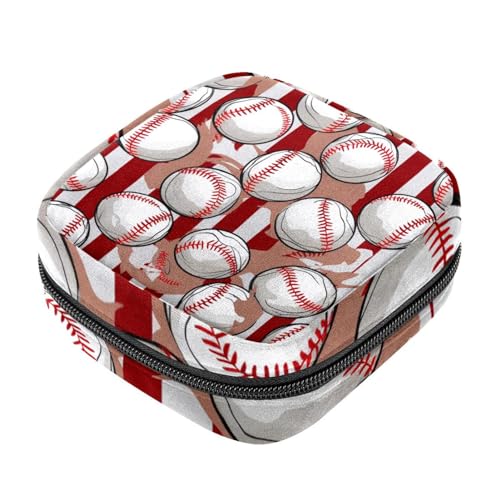 Kleine Reise Make up Tasche,Kosmetiktaschen für Damen,Baseball rote Streifen,Periodentasche von VTGHDEEQ