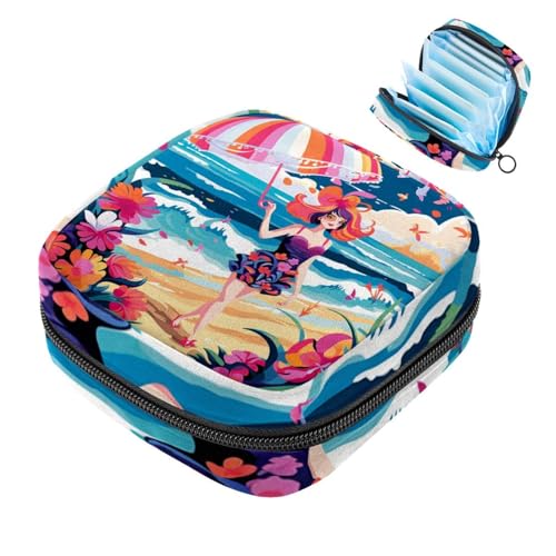 Kleine Reise Make up Tasche,Kosmetiktaschen für Damen,Strand Sommer mädchen Meer,Periodentasche von VTGHDEEQ